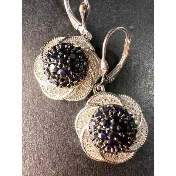 NEW blue sapphire and zircon galaxy earrings in rhodium over sterling silver - Picture 7 of 13